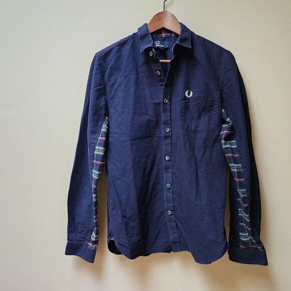 Fred Perry navy plaid trim button up shirt / S - Picture 1 of 6